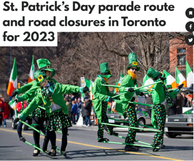 St. Patrick's Day Parade Toronto 2023 route, closures