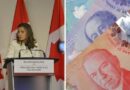 Finance Minister Chrystia Freeland shares the government's Affordability Plan. Right: Canadian currency.