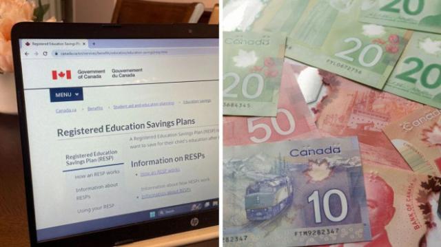 ​Registered Education Savings Plan site from the government of Canada. Right: Canadian money.