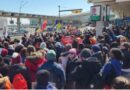 Protesters are seen at Toronto Pearson on April 27. (Lino Vieira PSAC)