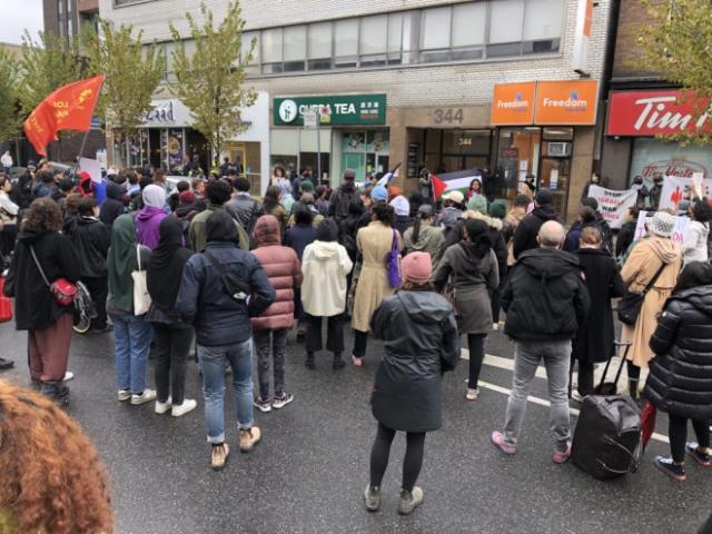 Pro-Palestinian protesters on Bloor Street on Friday, Oct. 20, 2023.