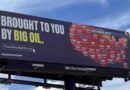 A billboard showing a map of a heat wave and saying "brought to you by big oil" it also has a link listed: thankyoubigoil.com