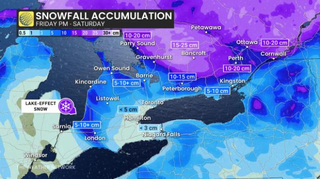 Ontario forecast snowfall accumulation from Friday night into Saturday - Feb. 28, 2025