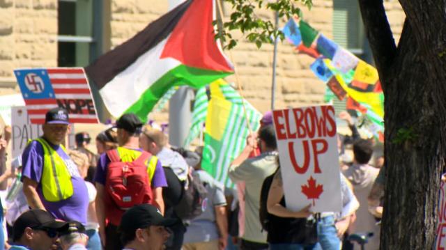 Many of those who rallied in front of Calgary city hall on Sunday wanted to send a message to U.S. President Donald Trump, that Canadians have no desire to be the 51st state.